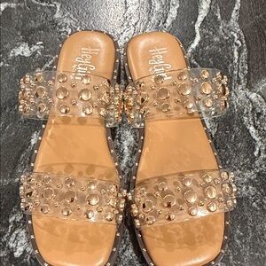 Corky’s Hey Girl Clear Gold Studded Slide Sandals - Women's